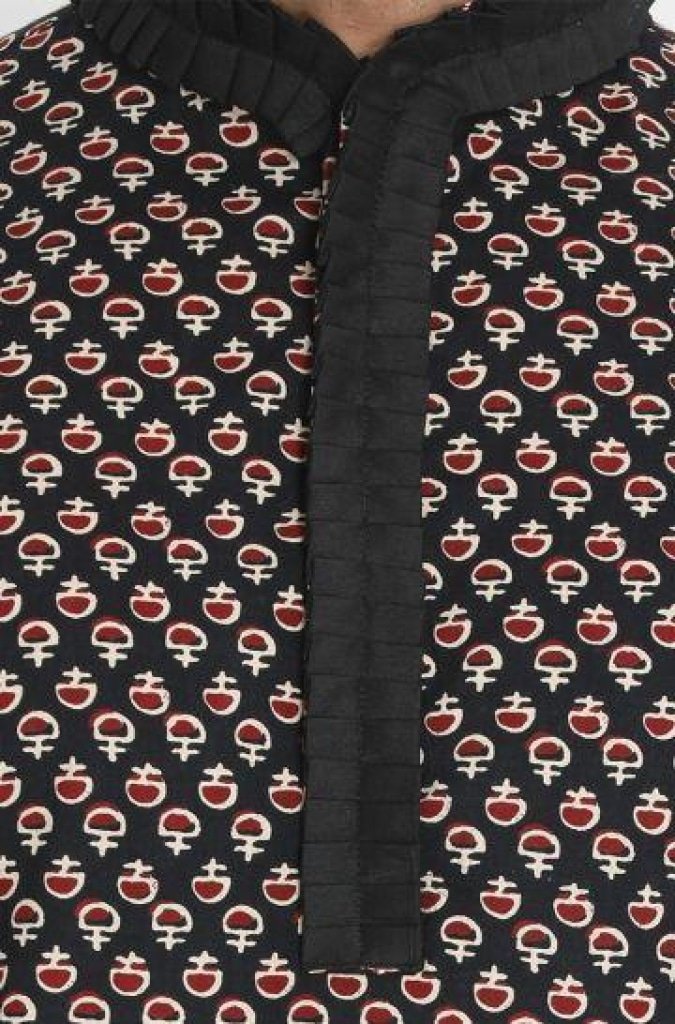 Men's Black Cotton Blend Kurta