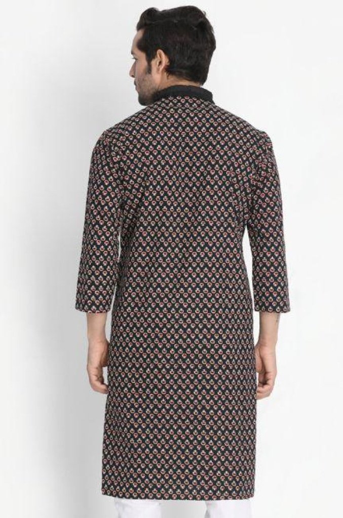 Men's Black Cotton Blend Kurta