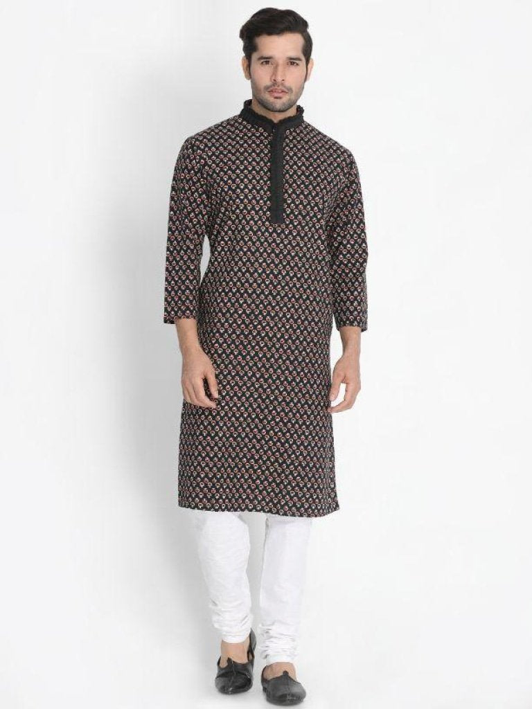 Men's Black Cotton Blend Kurta