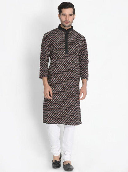Men's Black Cotton Blend Kurta