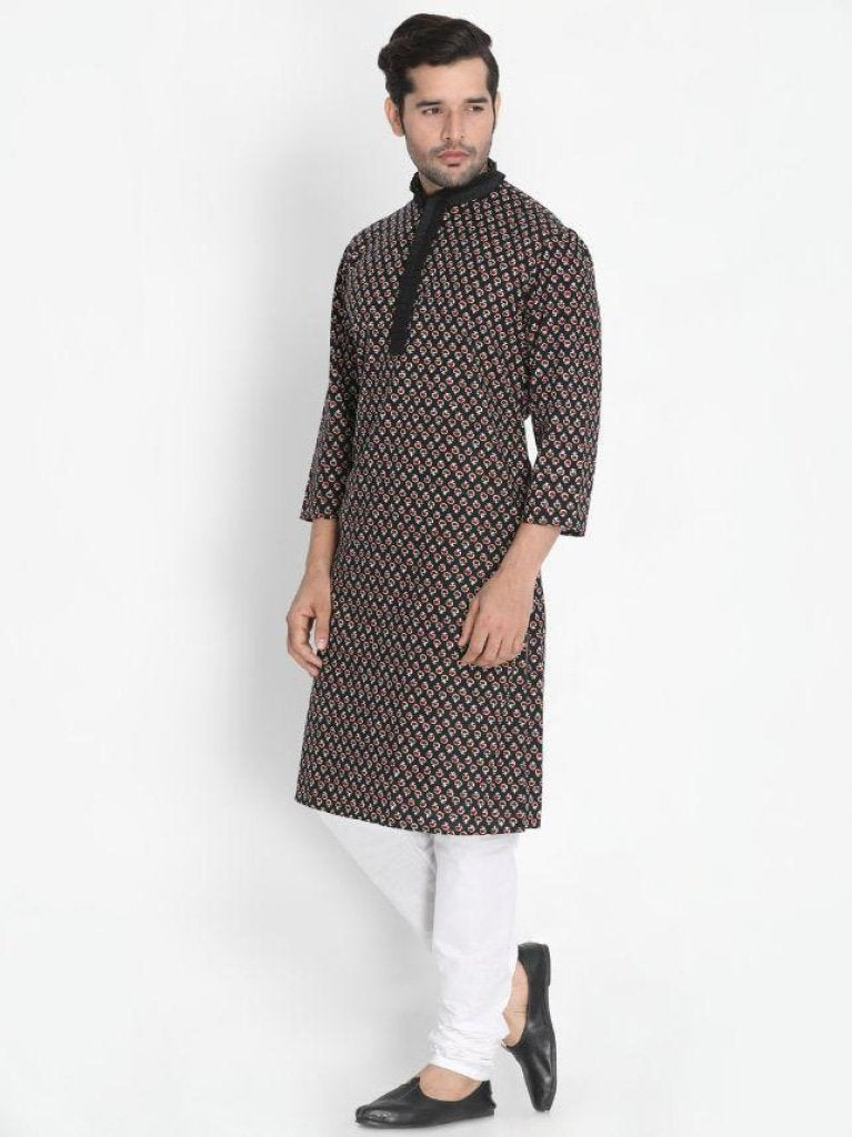 Men's Black Cotton Kurta and Pyjama Set