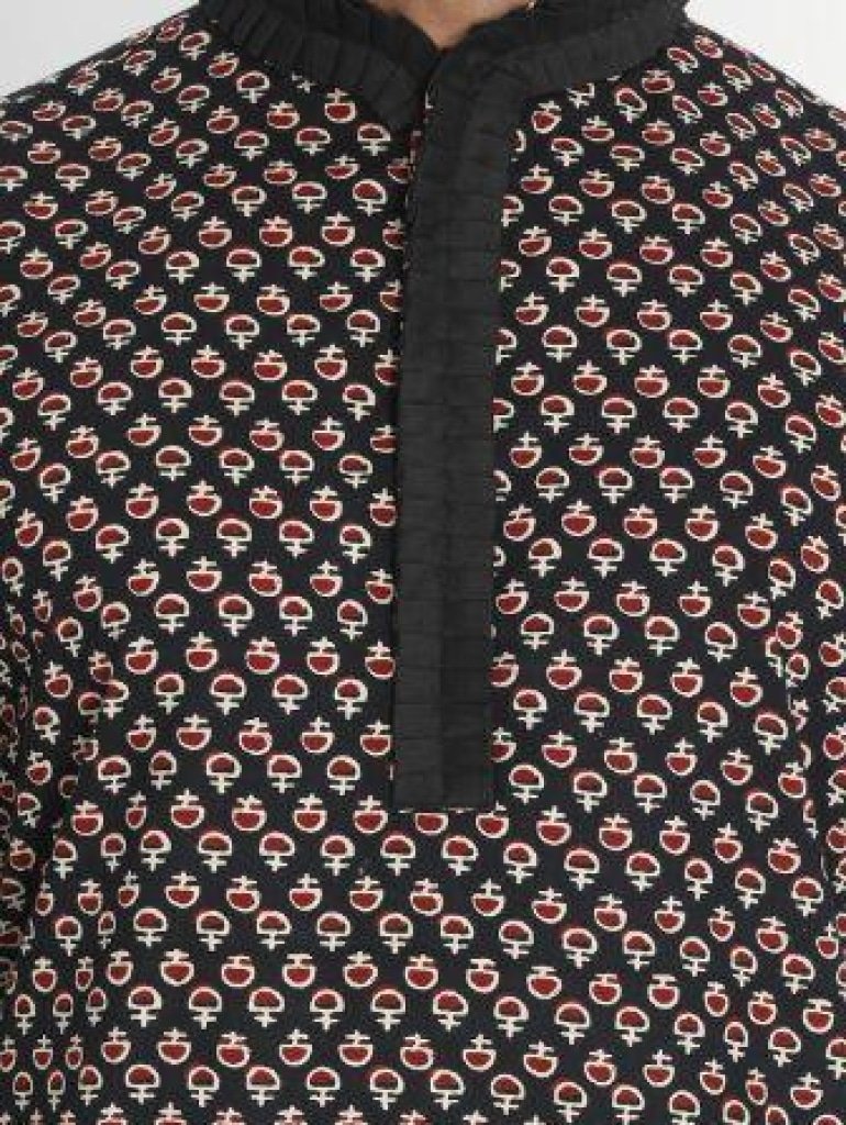 Men's Black Cotton Kurta and Pyjama Set