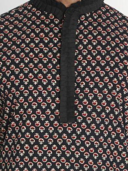 Men's Black Cotton Kurta and Pyjama Set