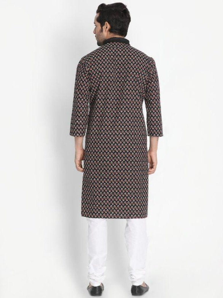 Men's Black Cotton Kurta and Pyjama Set