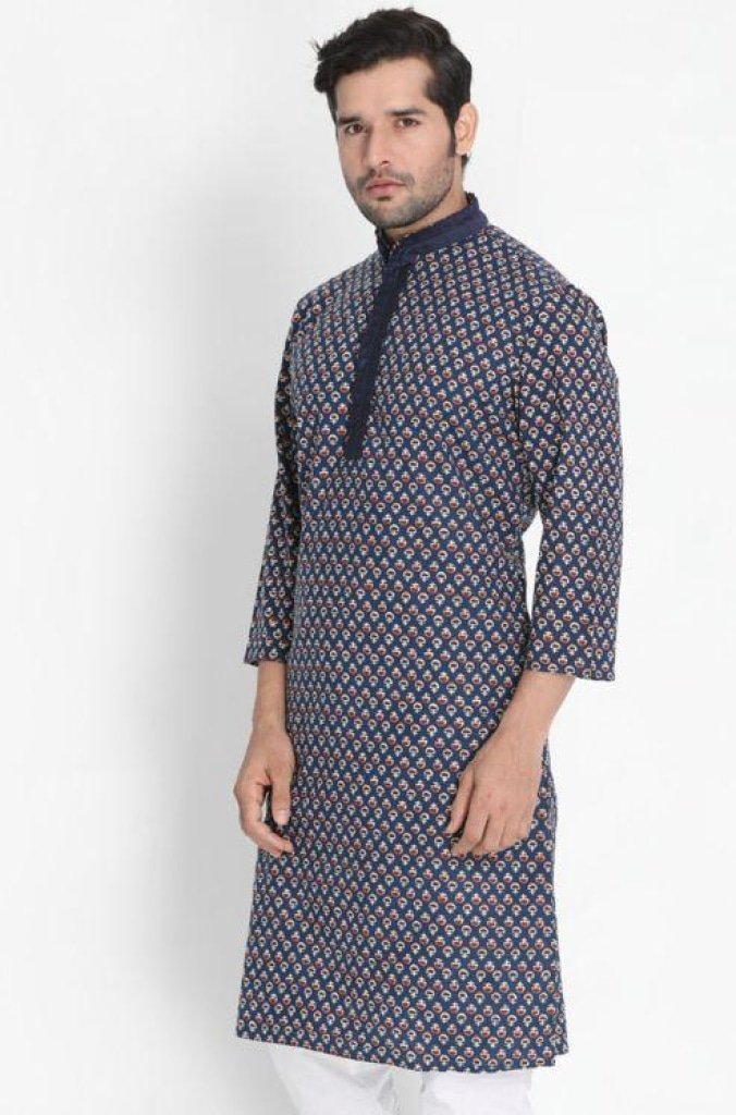 Men's Blue Cotton Kurta