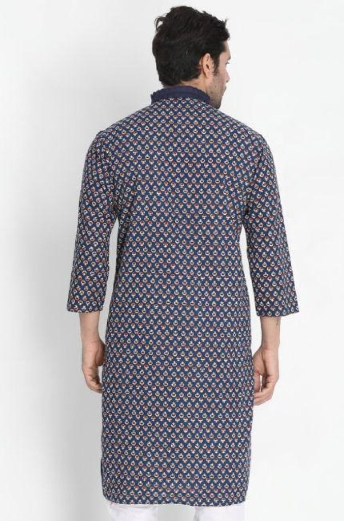 Men's Blue Cotton Kurta