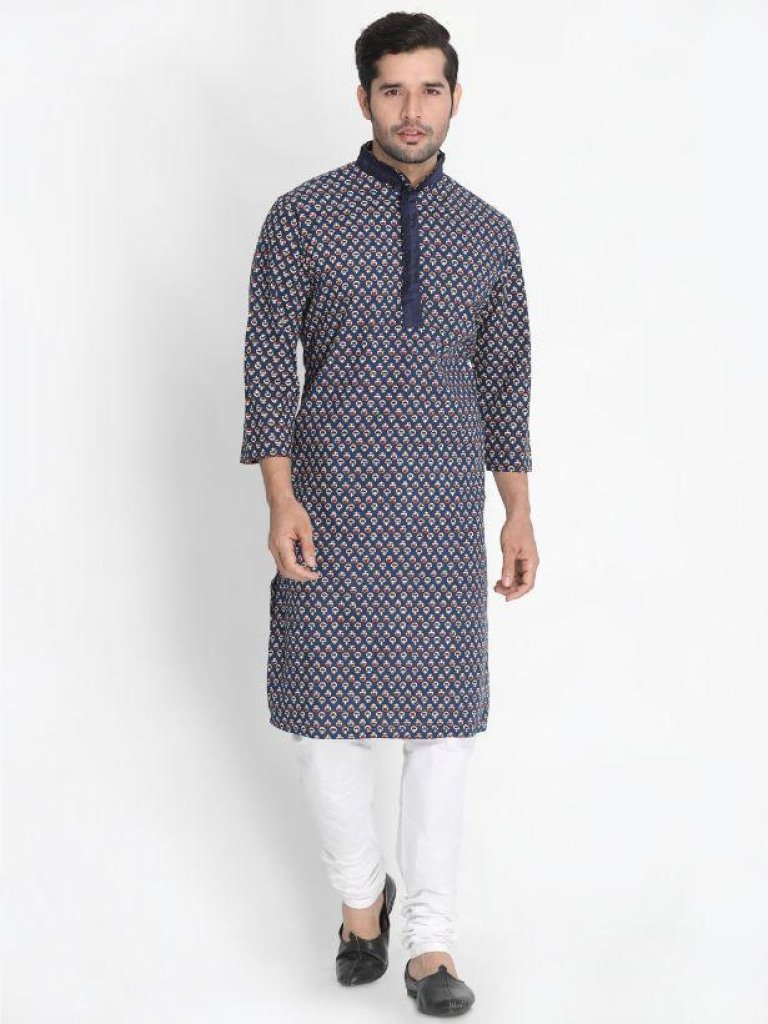 Men's Blue Cotton Kurta