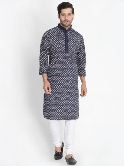 Men's Blue Cotton Kurta