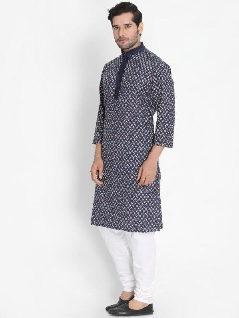 Men's Blue Cotton Kurta and Pyjama Set