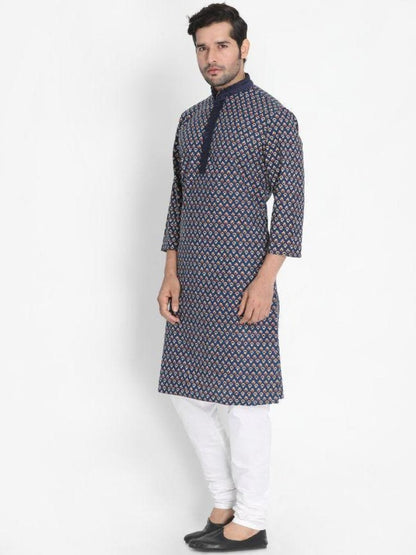 Men's Blue Cotton Kurta and Pyjama Set