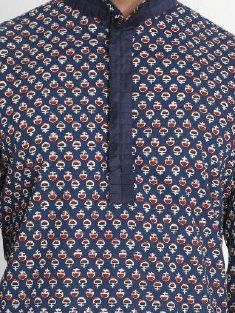 Men's Blue Cotton Kurta and Pyjama Set
