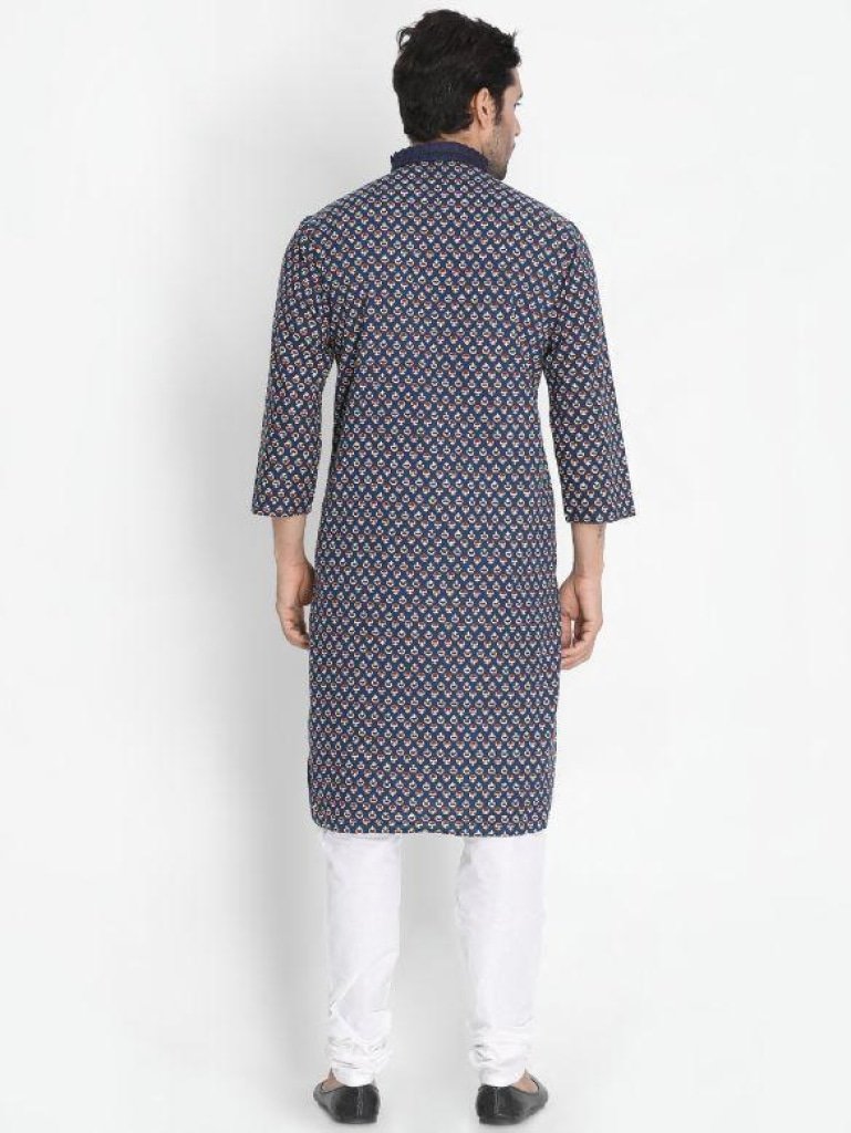 Men's Blue Cotton Kurta and Pyjama Set