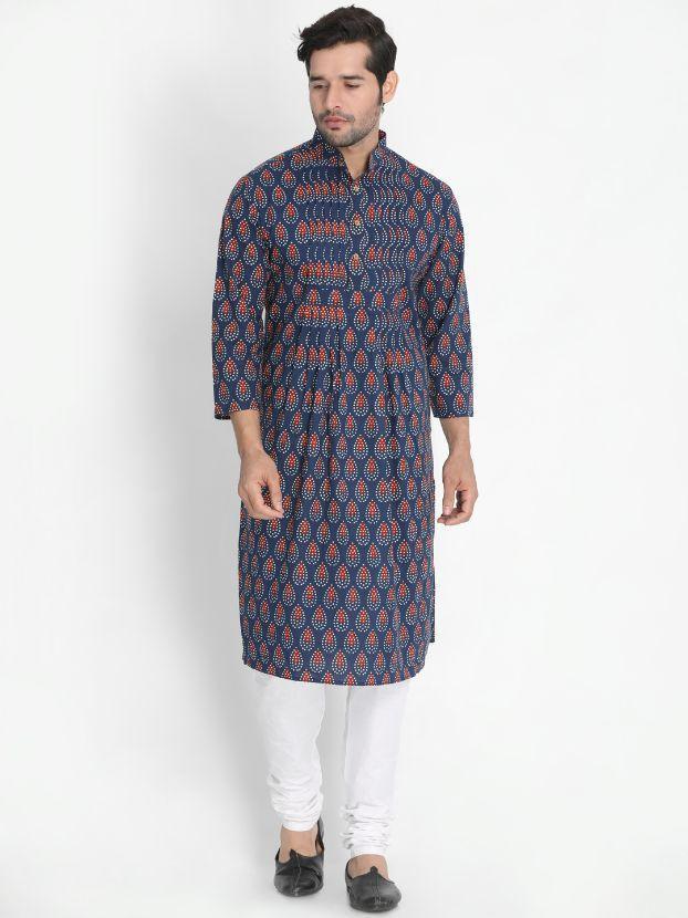 Men's Dark Blue Cotton Kurta