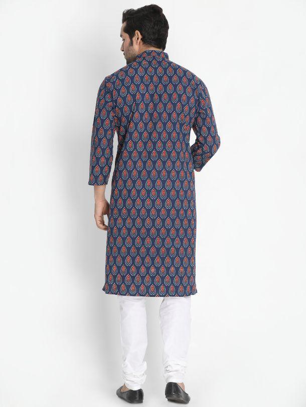 Men's Dark Blue Cotton Kurta and Pyjama Set