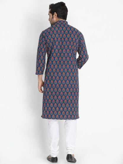 Men's Dark Blue Cotton Kurta and Pyjama Set
