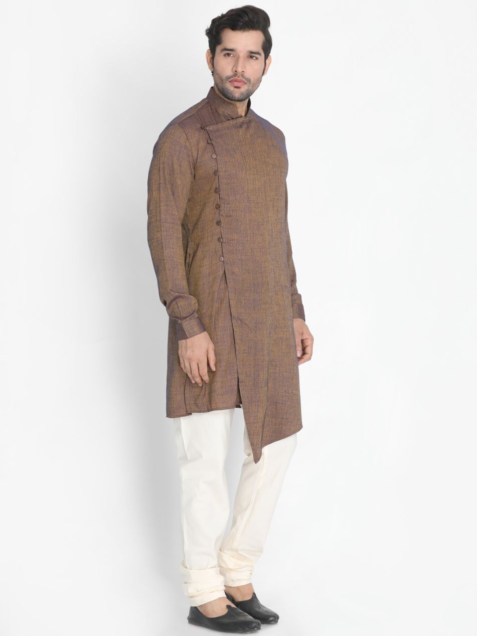 Men's Brown Cotton Blend Kurta and Pyjama Set