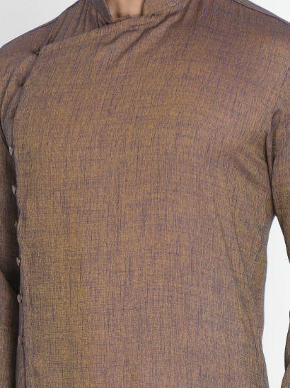 Men's Brown Cotton Blend Kurta and Pyjama Set