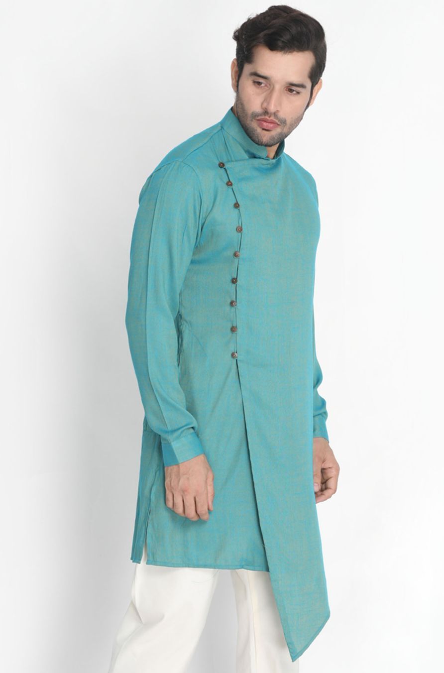 Men's Green Cotton Blend Kurta