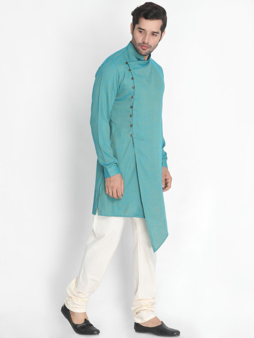 Men's Green Cotton Blend Kurta and Pyjama Set