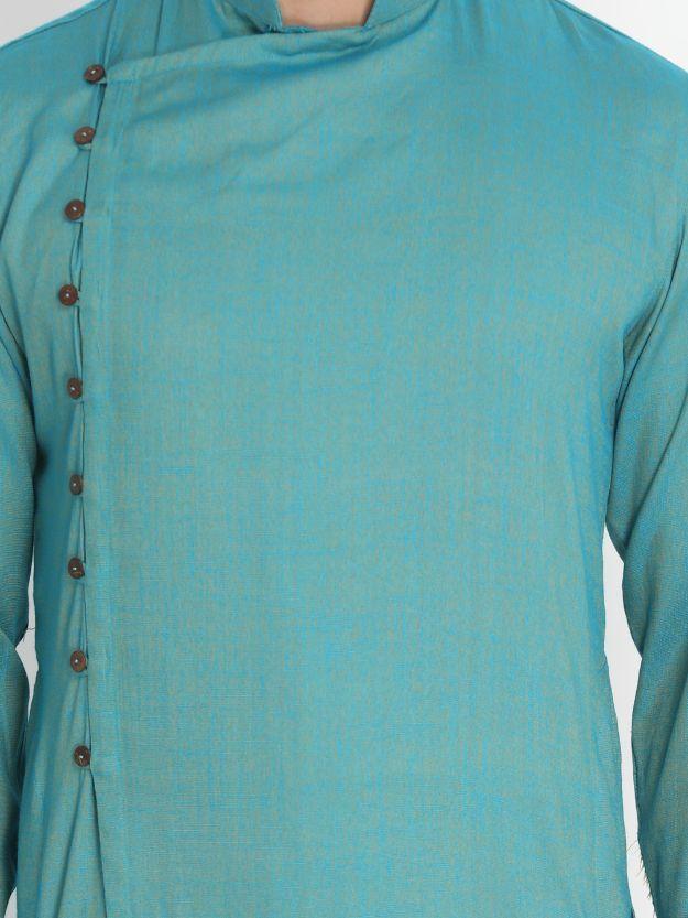 Men's Green Cotton Blend Kurta and Pyjama Set