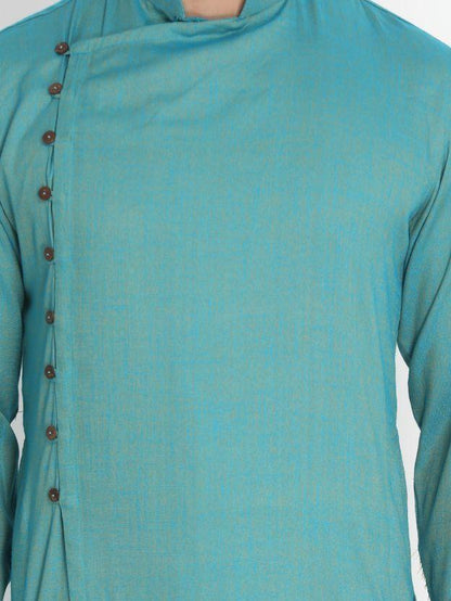 Men's Green Cotton Blend Kurta and Pyjama Set