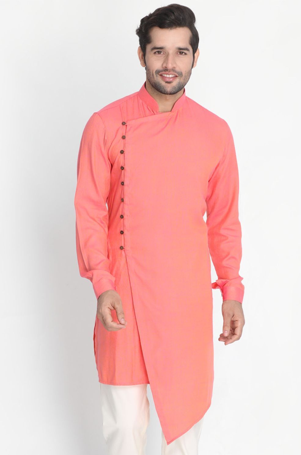 Men's Pink Cotton Blend Kurta