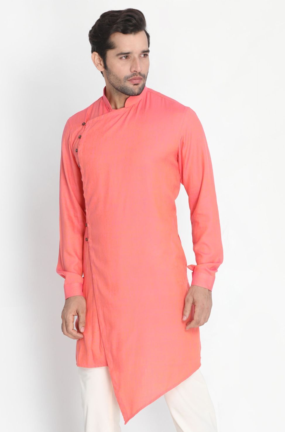Men's Pink Cotton Blend Kurta