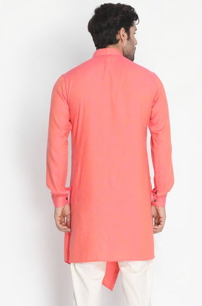 Men's Pink Cotton Blend Kurta