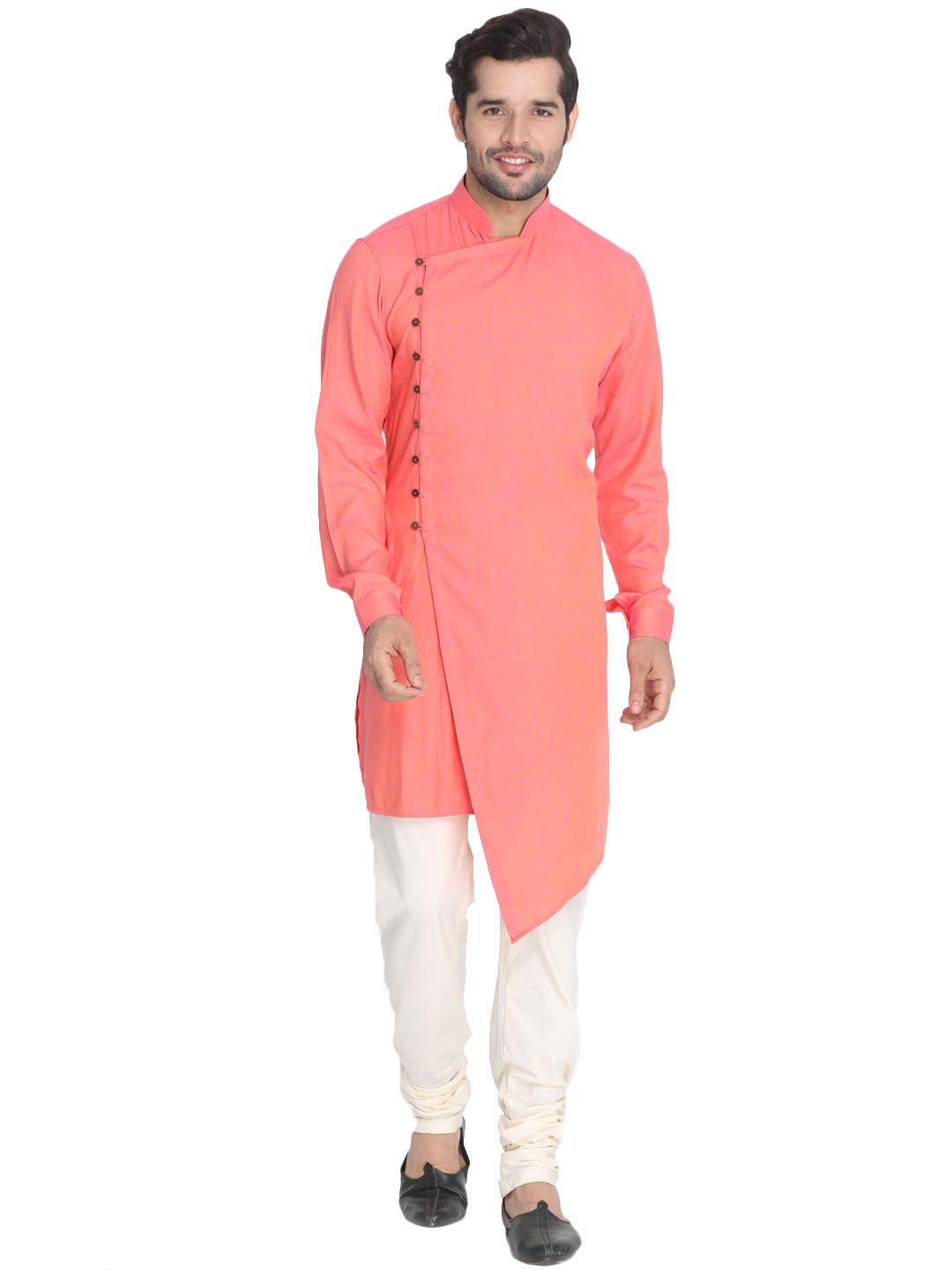 Men's Pink Cotton Blend Kurta and Pyjama Set