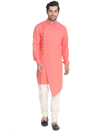 Men's Pink Cotton Blend Kurta and Pyjama Set
