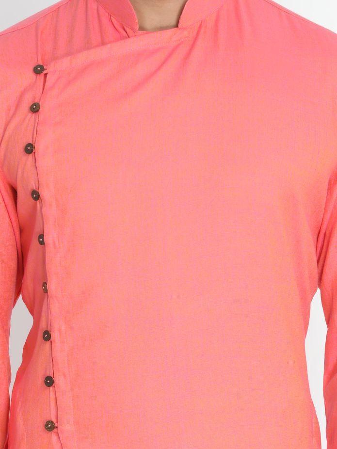 Men's Pink Cotton Blend Kurta and Pyjama Set
