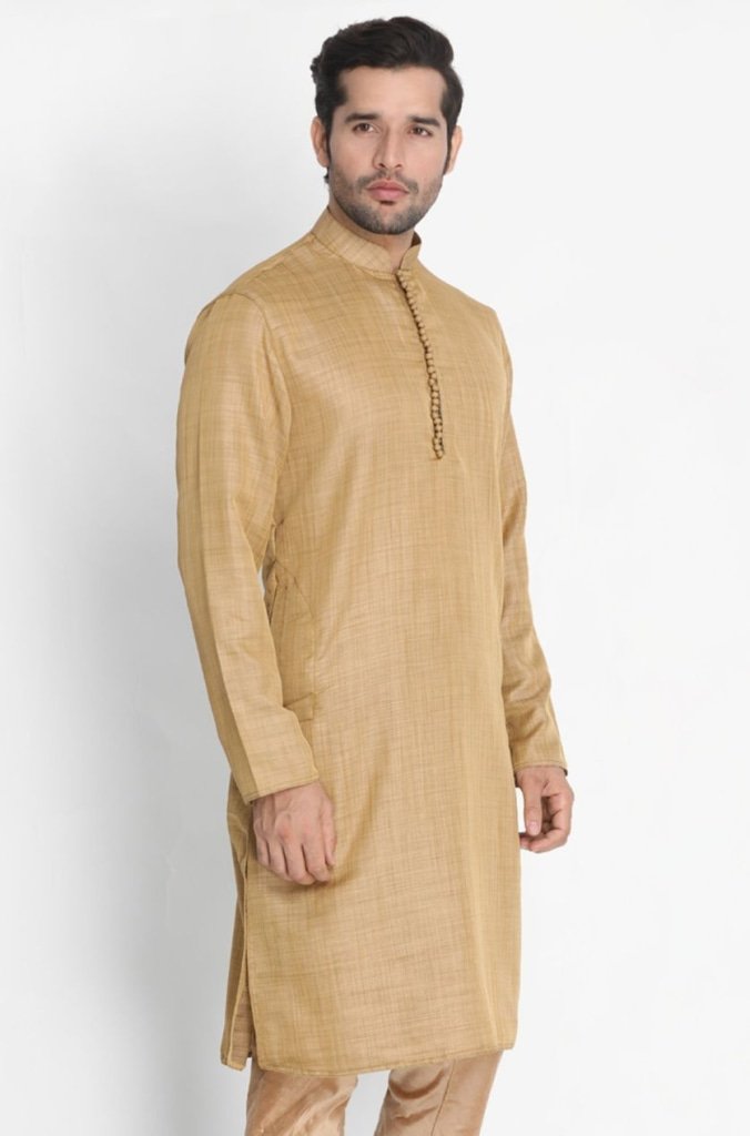 Men's Beige Cotton Silk Blend Kurta