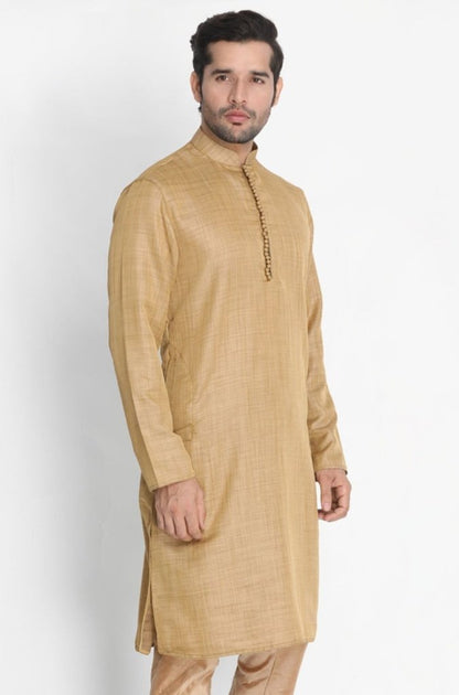 Men's Beige Cotton Silk Blend Kurta