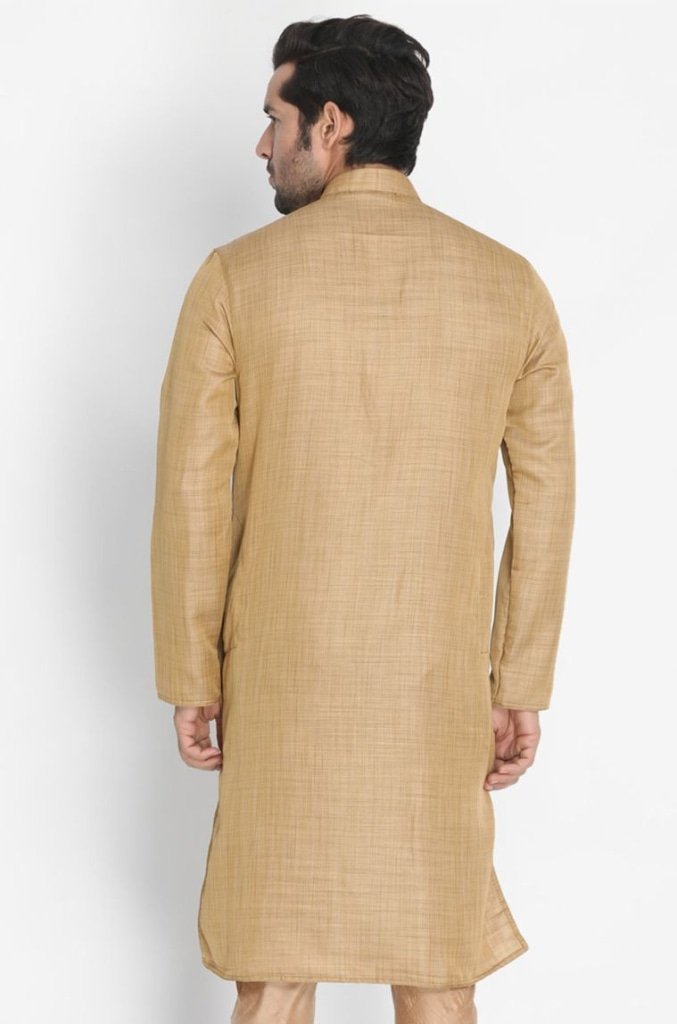 Men's Beige Cotton Silk Blend Kurta