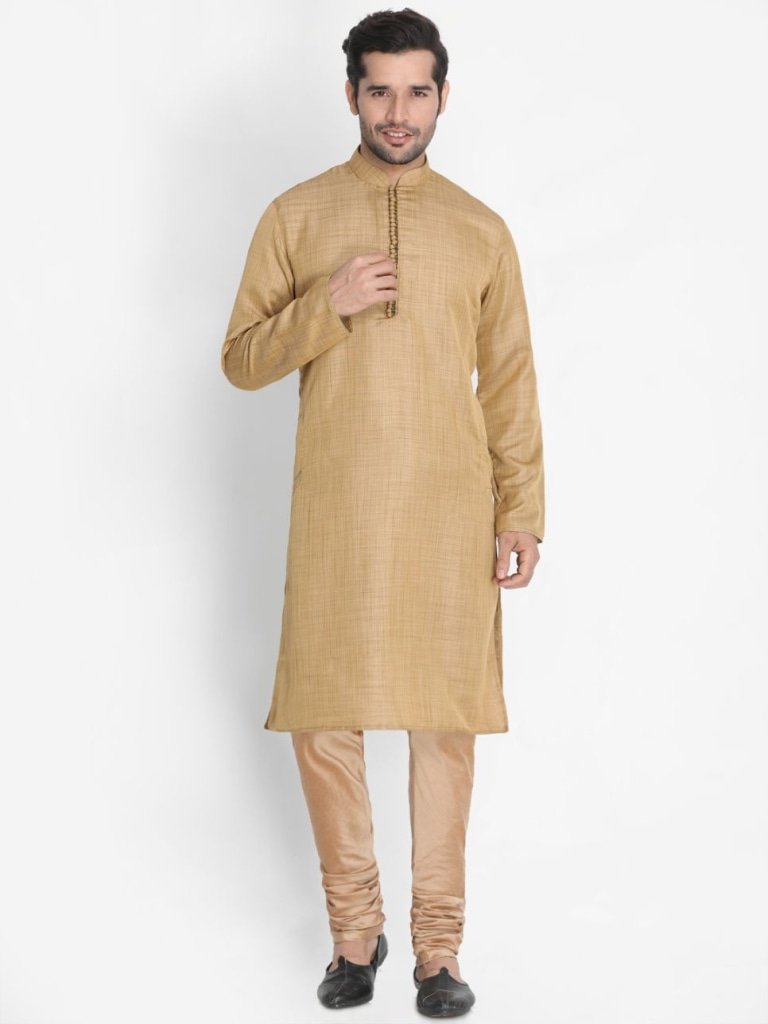 Men's Beige Cotton Silk Blend Kurta