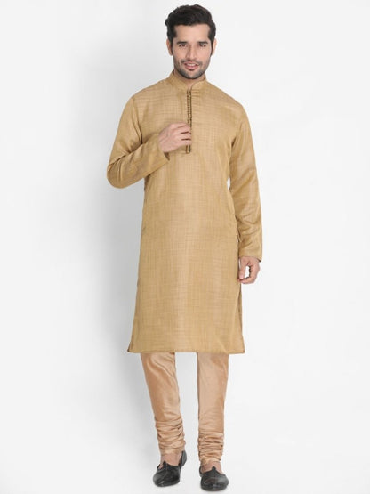 Men's Beige Cotton Silk Blend Kurta