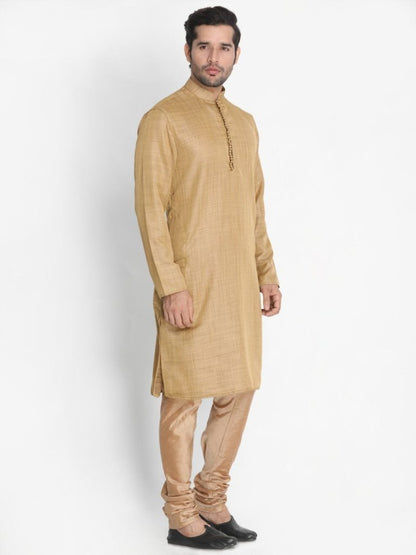 Men's Beige Cotton Silk Blend Kurta and Pyjama Set