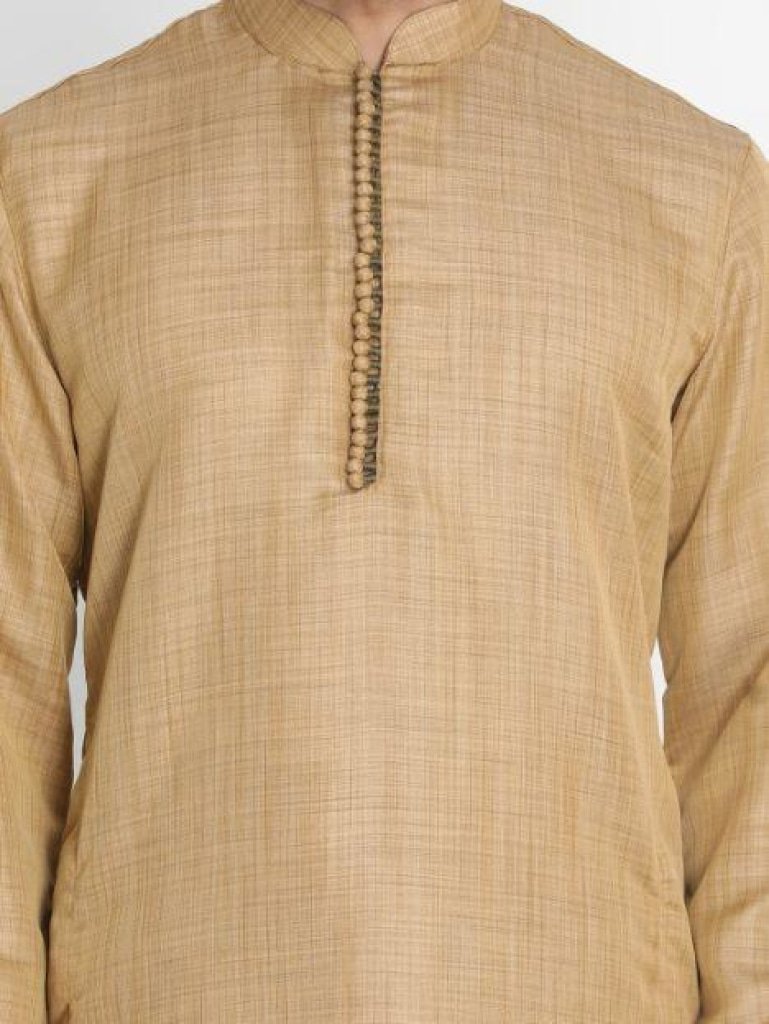 Men's Beige Cotton Silk Blend Kurta and Pyjama Set