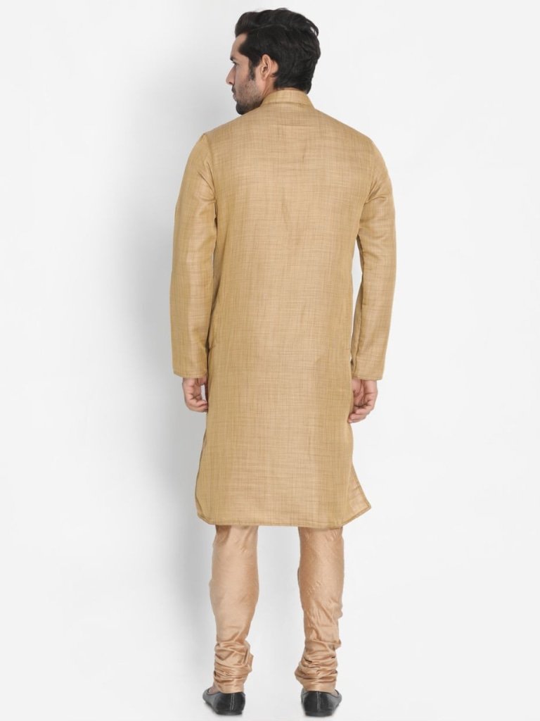Men's Beige Cotton Silk Blend Kurta and Pyjama Set