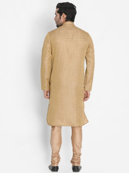 Men's Beige Cotton Silk Blend Kurta and Pyjama Set