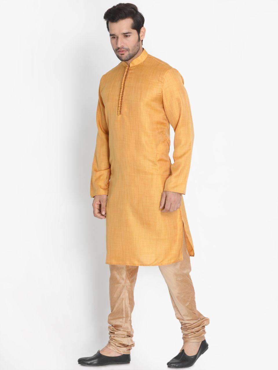 Men's Yellow Cotton Silk Blend Kurta and Pyjama Set