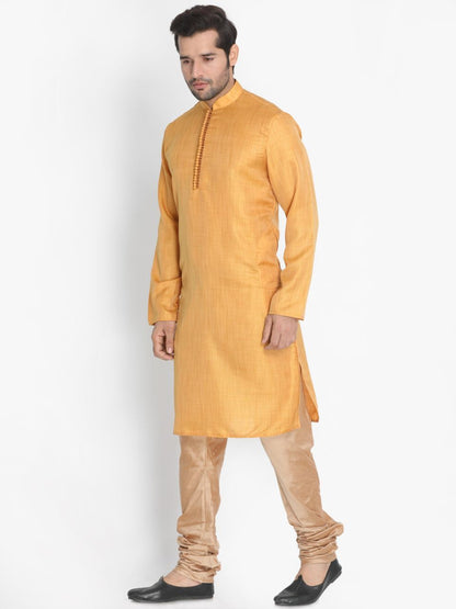 Men's Yellow Cotton Silk Blend Kurta and Pyjama Set