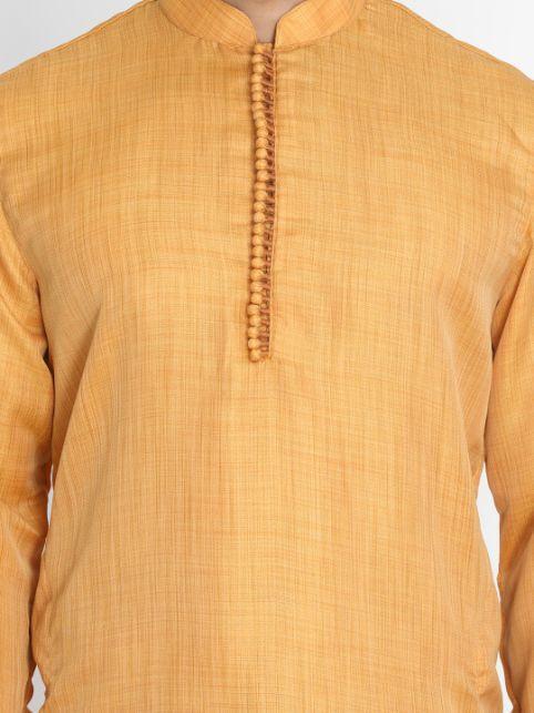 Men's Yellow Cotton Silk Blend Kurta and Pyjama Set