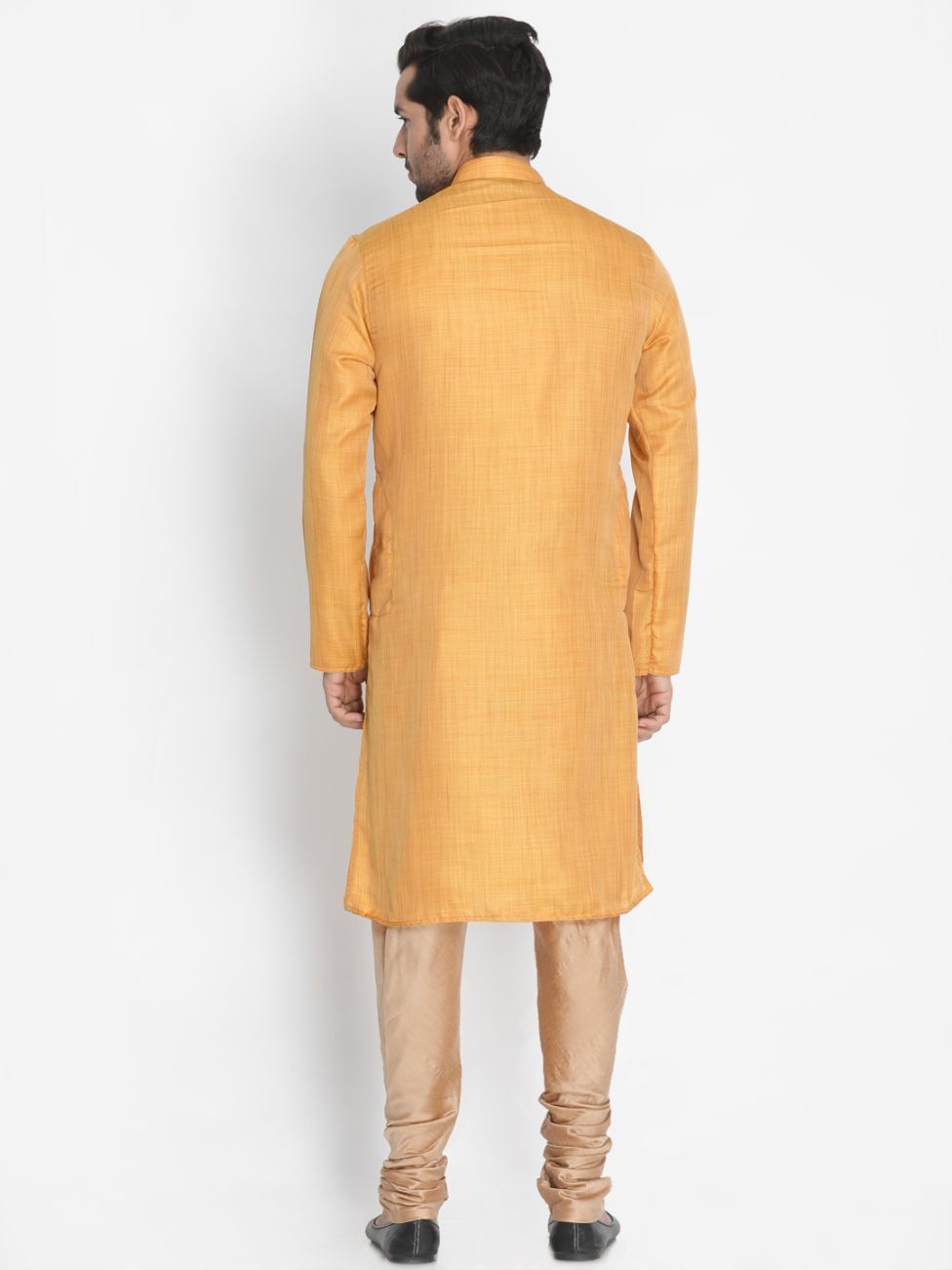 Men's Yellow Cotton Silk Blend Kurta and Pyjama Set