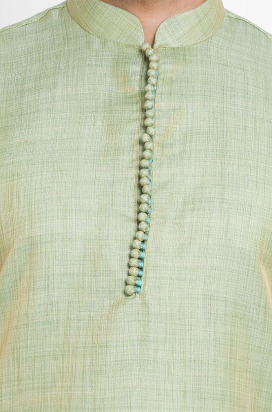Men's Green Cotton Silk Blend Kurta