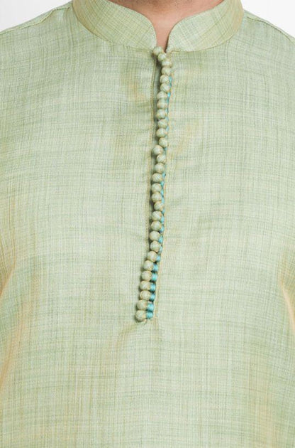 Men's Green Cotton Silk Blend Kurta