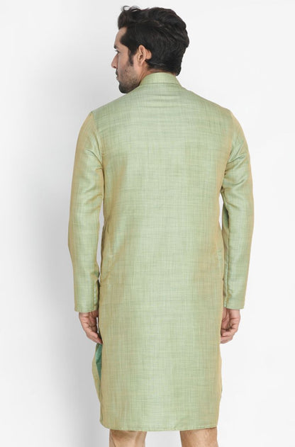Men's Green Cotton Silk Blend Kurta