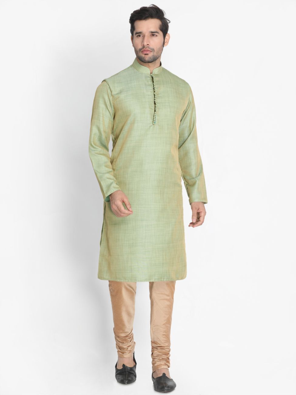 Men's Green Cotton Silk Blend Kurta