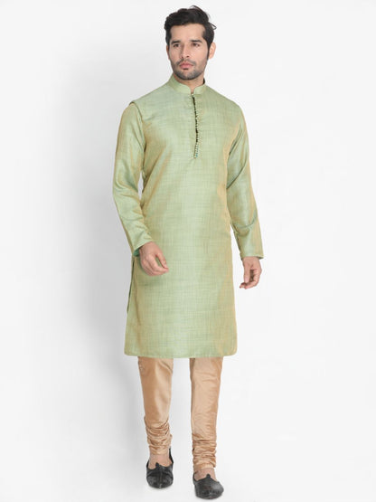 Men's Green Cotton Silk Blend Kurta and Pyjama Set