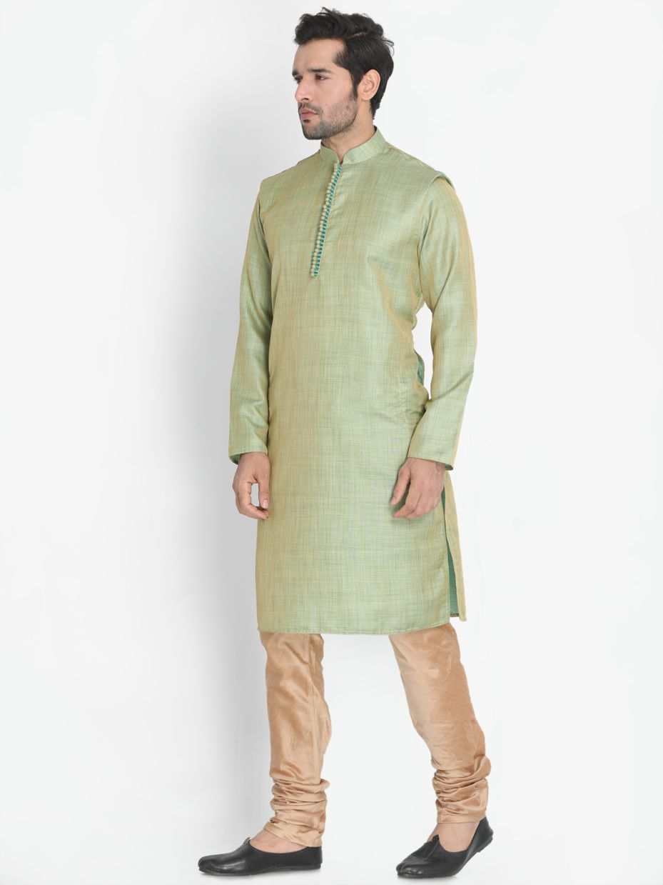 Men's Green Cotton Silk Blend Kurta and Pyjama Set